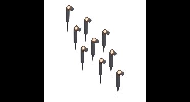 Set van 9 Pinero LED prikspots - GU10 4 Watt 345 lumen - Dimbaar - Kantelbaar - 2700K warm wit - IP65 Waterdicht - Zwart - Tuinspots
