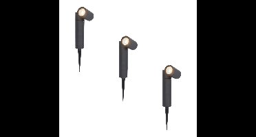 Set van 3 Pinero LED prikspots - GU10 4 Watt 345 Lumen - Dimbaar - Kantelbaar - 4000K neutraal wit - IP64 Waterdicht - Zwart - Tuinspot