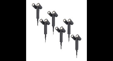 Set van 6 Pinero Dubbel LED prikspots - GU10 8 Watt 345 Lumen - Dimbaar - Kantelbaar - GU10 - 6500K daglicht wit - IP64 Waterdicht - Zwart