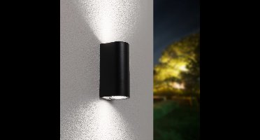 Douglas LED Wandlamp - Dimbaar - 8 Watt - 690 Lumen - 6500K Daglicht Wit - IP64 Waterdicht voor Binnen en buiten - GU10 Vervangbare lichtbron - Up & Down Light - Zwart