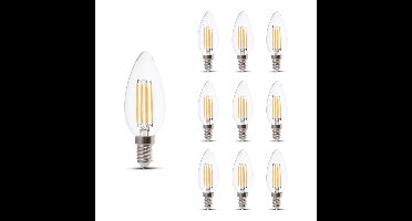 10x E14 LED Filament Lamp - 4 Watt 400 Lumen - 3000K Warm wit - Vervangt 35 Watt - E14 fitting - Kaarslamp - Kleine fitting