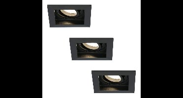 Set van 3 Fresno LED inbouwspots vierkant - GU10 - 4 Watt 345 lumen - 2700K Warm Wit - Dimbaar - Kantelbaar - Verzonken - IP20 voor binnen - Zwart