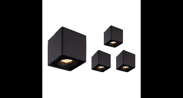 Set van 4 Esto LED vierkante opbouwspots - Dimbaar - Kantelbaar - 4 Watt 345 lumen - 2700K warm wit - GU10 - Plafondspot - Voor binnen - Vervangbare afdekring - Zwart