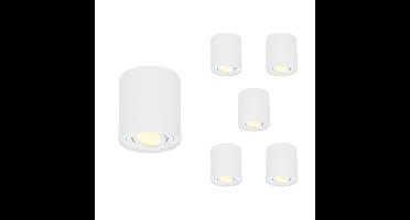 Set van 6 Ray LED opbouwspots - Rond - Dimbaar - 4 Watt 345 lumen - 2700K warm wit - Kantelbaar - GU10 - Plafondspot - IP20 Voor binnen - Wit