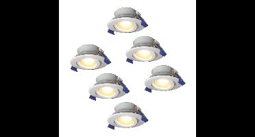 Set van 6 Lima LED inbouwspots - 4 Watt 345 Lumen - 4000K neutraal wit - GU10 - Dimbaar - Rond - Kantelbaar - IP64 Waterdicht - Wit - Voor binnen, buiten en badkamer