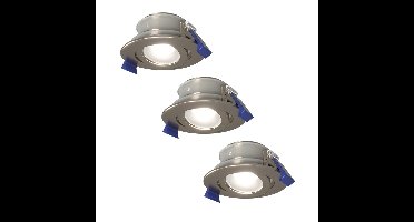 Set van 3 Lima LED inbouwspots - 4 Watt 345 Lumen - 6500K daglicht wit - GU10 - Dimbaar - Rond - Kantelbaar - IP64 Waterdicht - RVS - Voor binnen, buiten en badkamer
