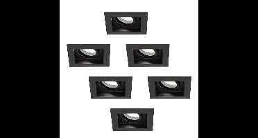 Set van 6 Fresno LED inbouwspots vierkant - GU10 - 4 Watt 345 Lumen - 6500K Daglicht Wit - Dimbaar - Kantelbaar - Verzonken - IP20 voor binnen - Zwart - Anti-glare