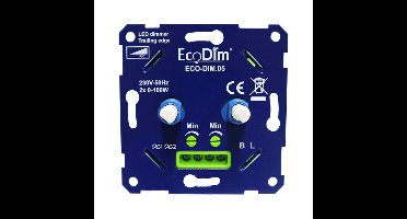Duo LED dimmer Inbouw - 2x 0-100 Watt - Geschikt voor fase afsnijding - Geschikt voor alle merken afdekmateriaal - Min. Instelbaar - ECO-DIM.05