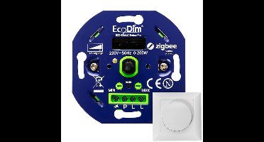 Smart LED Dimmer Zigbee Inbouw - 0-250W - Geschikt voor fase aan- en afsnijding - Incl. wit frame en draaiknop - Min./Max. Instelbaar - ECO-DIM.07.Zigbee