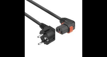 ACT AK5262 Netsnoer Schuko CEE 7/7 male (haaks) - C13 IEC Lock (rechts haaks) | Zwart | 2 meter