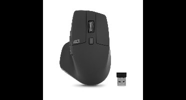 ACT AC5146 Draadloze Multi-Connect Muis | Bluetooth of USB-A ontvanger | 2400 DPI | Stille Klik | Ergonomisch | Gerecycled Materiaal | Zwart
