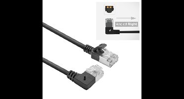 ACT DA2901 U/FTP CAT6A LSZH Slimline Patchkabel | RJ45 Connectoren Recht naar 90° Haaks Rechts | Zwart | 1 meter