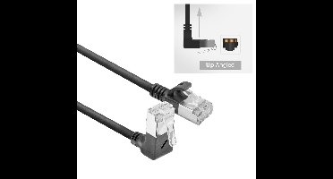 ACT DA4952 U/FTP CAT6A LSZH Slimline Patchkabel | RJ45 Connectoren Recht naar 90° Haaks Boven | Zwart | 25 cm