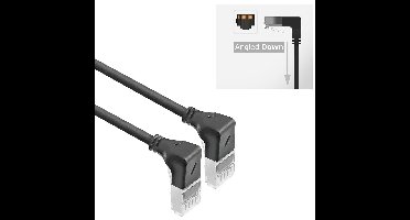 ACT DA5951 U/FTP CAT6A LSZH Slimline Patchkabel | RJ45 Connectoren 90° Haaks Beneden naar 90° Haaks Beneden | Zwart | 1,5 meter