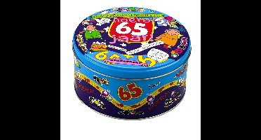 65 jaar snoeptrommel/voorraadtrommel - 14 x 7,5 cm - 65e verjaardag - cadeau / versiering
