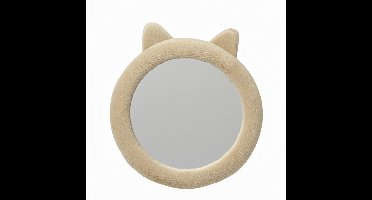 H&S Collection Spiegel Dier / Wandspiegel - rond - 31 cm - kinderkamer - bruin - met oortjes - pluch