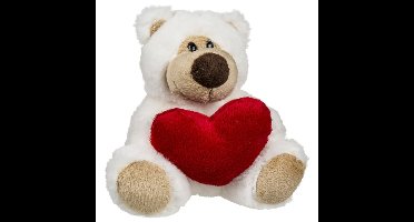Pluche knuffelbeertje met rood hartje - 15 cm - Valentijnsdag decoratie/cadeau - Liefde