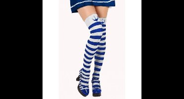 Verkleed kousen matroos - Blauw/wit - polyester -anti slip- voor dames