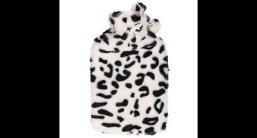 Warmwaterkruik - met zachte panterprint hoes - wit/zwart - 1,75L - kruik