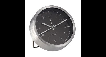 Wekker/alarmklok analoog - zilver/zwart - aluminium/glas - 9 x 2,5 cm - staand model