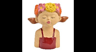 Wurm Bloempot vrouw - rood - keramiek - 15 x 16 x 9 cm - bloemenmeisje