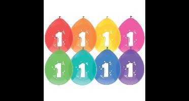 1 jaar thema ballonnen - Verjaardag - Kinderfeestje - Leeftijd versiering - 16x stuks - gekleurd