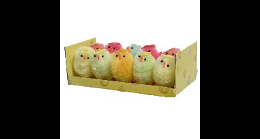 10x stuks paaskuikentjes met bloem - 5 cm