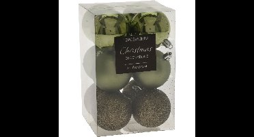12x stuks kerstballen mix groen tinten kunststof 6 cm