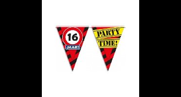 16 jaar vlaggenlijn slinger - waarschuwingsbord - 100 cm - kunststof - leeftijd feestartikelen