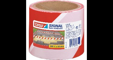 1x Tesa afzetlint/markeerlint rood/wit 8 cm x 100 mtr