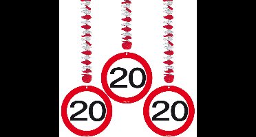 20 jaar verjaardag versiering rotorspiralen plafond - verkeersborden - 3x stuks