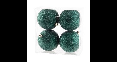 4x stuks kunststof glitter kerstballen donkergroen 10 cm