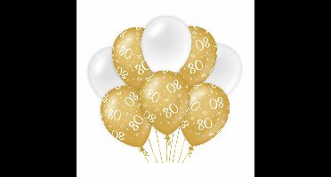 80 jaar leeftijd thema Ballonnen - 8x - goud/wit - Verjaardag - Versiering/feestartikelen