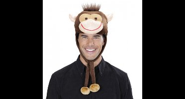 Aap verkleedmuts - polyester/fleece - bruin - volwassenen