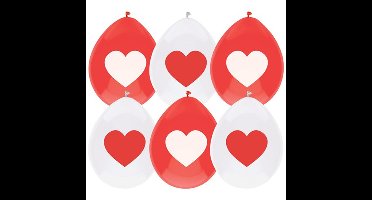 Ballonnen Love hartjes print - Valentijn - rood/wit - 6x stuks - 29 cm - versiering