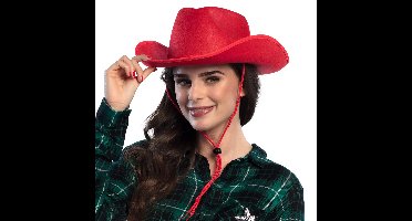 Boland Cowboyhoed Rodeo - rood - vilt - Maat 59 - volwassenen - carnaval