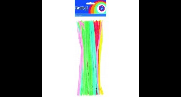 Chenilledraad fluorescerende kleuren mix - pijperagers - 30 cm - 50x stuks