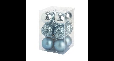 Cosy & Trendy Kerstballen - 12 st - ijsblauw - mat/glans/glitter