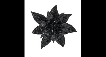 Decoratie bloem - kerstster - op clip - zwart - glitter -15 cm - kunststof - kerstversiering