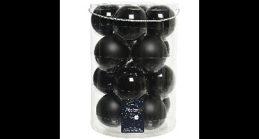 Decoris kerstballen - 16x stuks - zwart - glas - 8 cm - mat/glans - kerstboom versiering