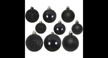 Decoris kerstballen - 30x st - zwart - 4, 5 en 6 cm - kunststof - kerstversiering