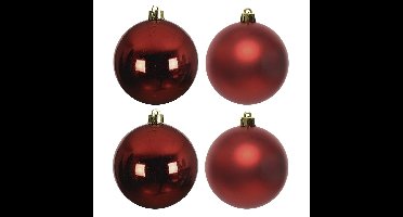 Decoris Kerstballen - 4x st - donkerrood - 10 cm - kunststof - kerstversiering