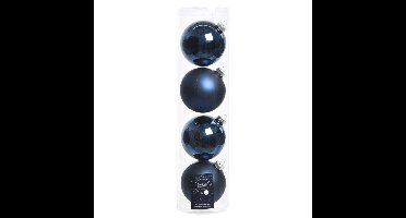 Decoris Kerstballen - 4x stuks - donkerblauw - glas - 10 cm - kerstversiering