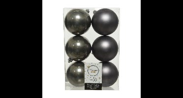 Decoris Kerstballen - 6x st - antraciet grijs - D8 cm - kunststof - kerstversiering