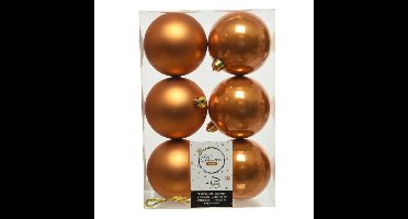 Decoris Kerstballen - 6x st - cognac bruin - D8 cm - kunststof - kerstversiering