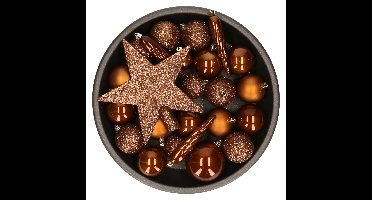 Decoris kerstballen set - 34-dlg - kaneel bruin - incl. piek - kunststof - kerstversiering
