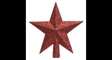 Decoris kerstboom piek - ster vorm - rood - glitter - 19 cm - kunststof - kerstpiek