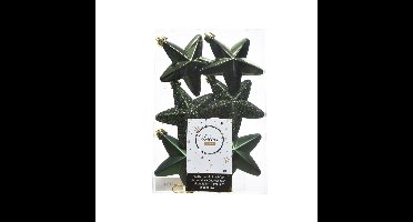 Decoris kersthanger sterren - 6x st - donkergroen - 7 cm - kunststof - kerstornamenten