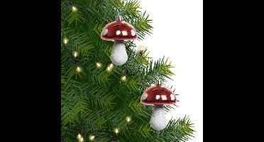 Decoris Kersthangers - 2x - rood - paddenstoelen - 7 cm
