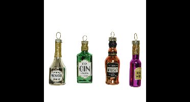 Decoris Kersthangers - 4x - flessen drank - glas - 6.5 cm